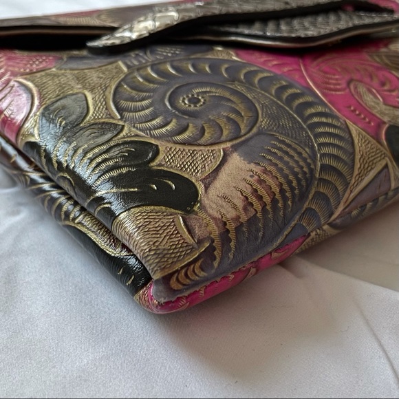 Vintage Python-Skin And Embossed Leather Clutch - Picture 9 of 11